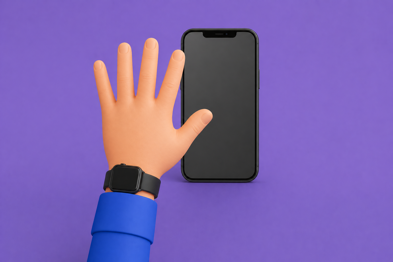 Ilustração: mão aberta em frente ao celular para ativar o efeito.